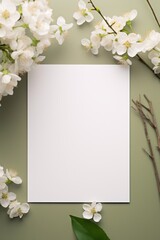 Green Paper Mockup with White Flowers