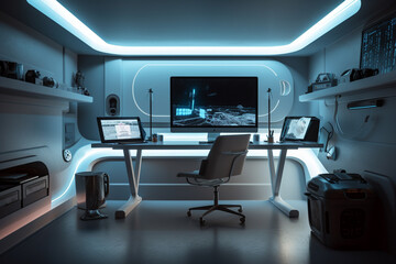 futuristic home office interior photorealistic