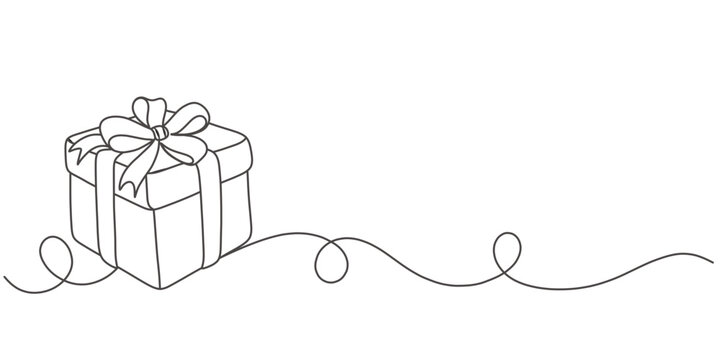 Line art vector illustration of a gift box with ribbon