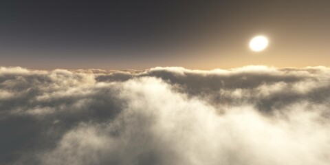 Obraz premium Sky panorama with clouds at sunset top view, 3d rendering