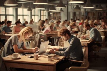 people at their desks and working on laptops