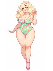 Blond girl posing in swimsuit. Anime and manga style illustration. Created with Generative AI.