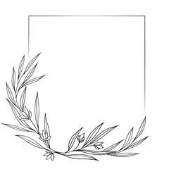 Fototapeta na wymiar Square floral frame with decorative wild flowers. Hand drawn black and white vector illustration for wedding invitation and cards, logo design and posters template, tattoo.