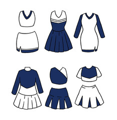 ネイビーのチアリーダー衣装のイラストセット