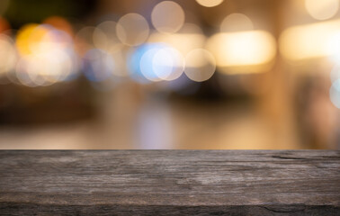 Empty wood table top and blur of out door garden background Empty wooden table space for text marketing promotion. blank wood table copy space for background