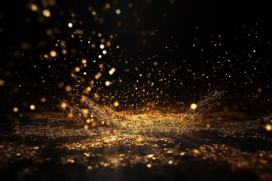 Luxury gold glitter particles on black background