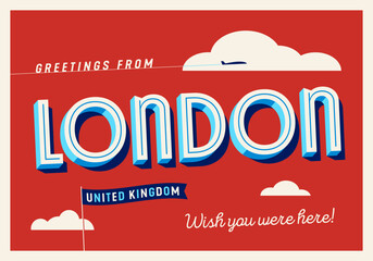 Greetings from London, United Kingdom - Wish you were here! - Touristic Postcard.
 - obrazy, fototapety, plakaty