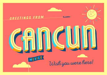 Greetings from Cancun, Mexico - Wish you were here! - Touristic Postcard. - obrazy, fototapety, plakaty