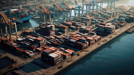 Fototapeta na wymiar Aerial view of modern city harbor with cargo crates