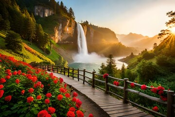 waterfall in the mountains Generated AI