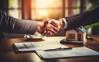 An estate agent shaking hands with a buyer after a successful deal, Generative Ai - obrazy, fototapety, plakaty