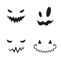 Collection of funny and scary ghost or pumpkin faces for Halloween. Illustration on transparent background