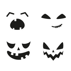 Collection of funny and scary ghost or pumpkin faces for Halloween. Illustration on transparent background