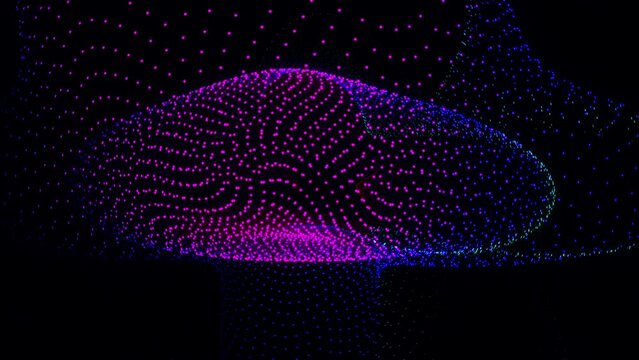 3D animation of particulars in magnificent motion creating amorphous shapes, with spherical oscillation effects, 4K abstract background of future shape