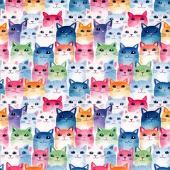 seamless pattern multicolored cute cats in bright colors. generated ai