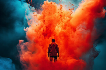 Person looking at an Colorful Cloud Explosion, Creativity Digital Concept Render
