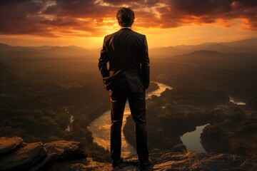 Fototapeta premium Triumphant professional in a suit. Generative AI illustration