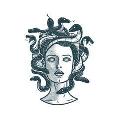 Artistic statue like Medusa head, vector illustration