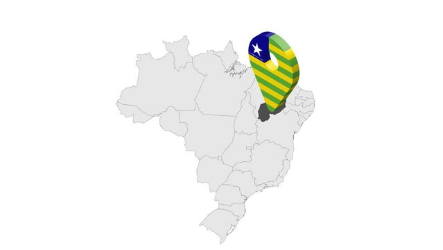 Location State of Piaui on map Brazil. 3d Piaui flag map marker location pin. Map of  Brazil showing different parts. Animated map States of Brazil. 4K.  Video