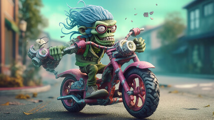 Zombie on a motorbike