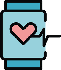 Watch heart rate icon outline vector. Smart monitor. Sport health color flat