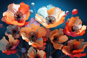 A bright and colorful poppy paper art 3D