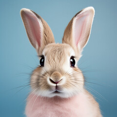 Obraz premium Cute bunny portrait headshot isolated on a light blue background