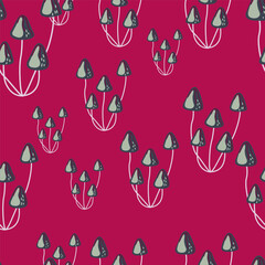 Hand drawn toadstool mushrooms seamless pattern. Magical fly agaric wallpaper.