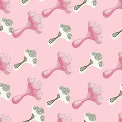 Simple psychedelic mushrooms seamless pattern. Magical fly agaric wallpaper.