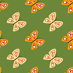 Simple stylized butterflies seamless pattern. Flying insect print.