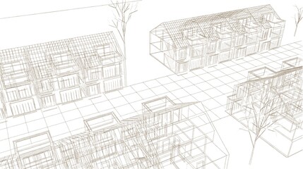 Fototapeta na wymiar townhouse architectural sketch 3d illustration