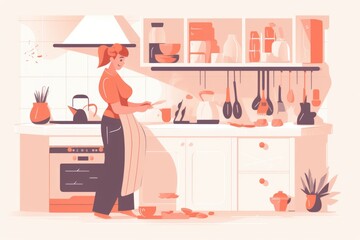A woman working in the kitchen vector illustration
