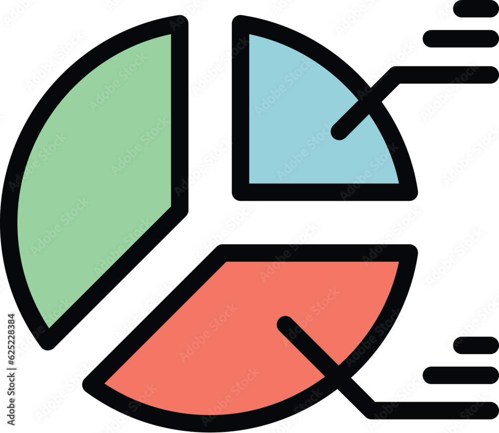 Poster data pie chart icon outline vector. round circle. graph section color flat