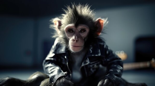 cute monkey in punk rock style. Created with Generative AI.