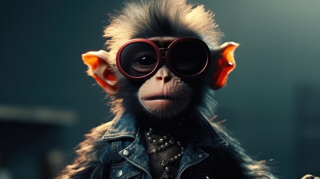 cute monkey in punk rock style. Created with Generative AI.