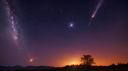 夜空に輝く彗星｜Comet shining in the night sky, Generative AI