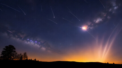 Fototapeta na wymiar 夜空に輝く彗星｜Comet shining in the night sky, Generative AI
