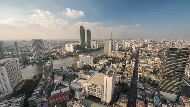Bangkok city skyline timelapse at Chao Phraya River and Icon Siam, Thailand 4K time lapse