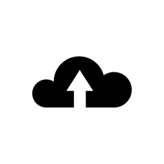 cloud icon with an arrow up in black on a white background, uploading data to cloud storage