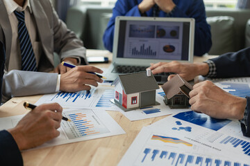 Real estate broker's business meeting, business meeting with a new start-up project. Presentation...