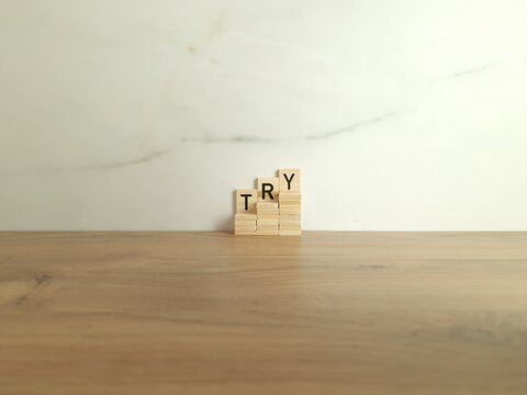 Word try made from wooden blocks
