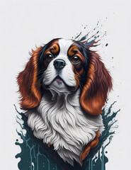 Fototapeta premium Cavalier King Charles Spaniel Dog white background Splash Art 1