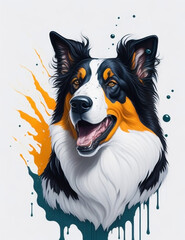 Collie Dog white background Splash Art 1