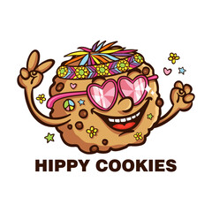 Hippie cookies with bandana and glasses logo design inspiration, Design element for logo, poster, card, banner, emblem, t shirt. Vector illustration
