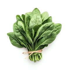 Bundle of fresh spinach isolated on white background, top view Generative AI