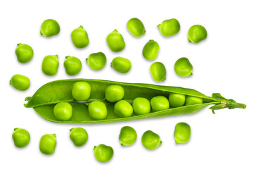 Fresh green peas in a pod, isolated on a transparent background.