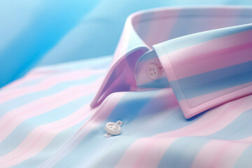 Pink and blue Strips shirt isolated on blue color background. Generative AI.