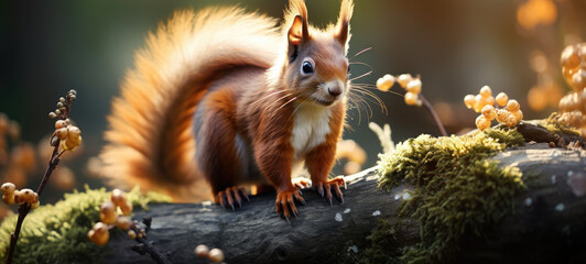 cute red squirrels on tree ,generative ai - obrazy, fototapety, plakaty