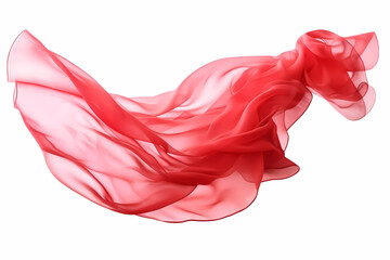 Red rippling silk fabric on white background, flay. Generative Ai.