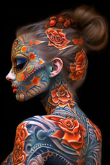 body art woman day of the dead. generative ai